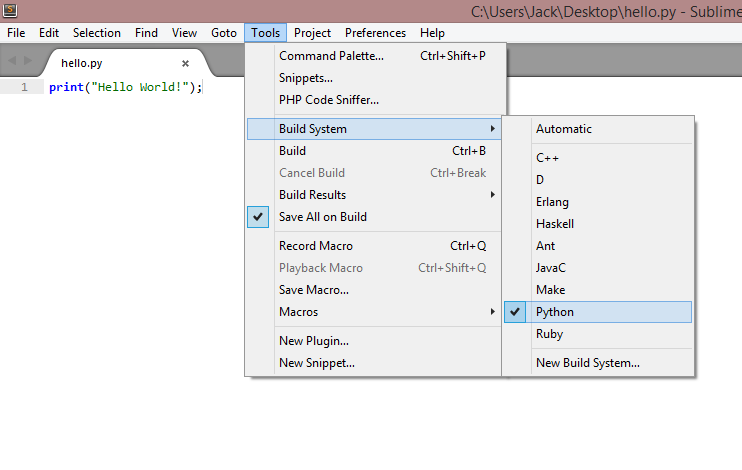 python in sublime text 3