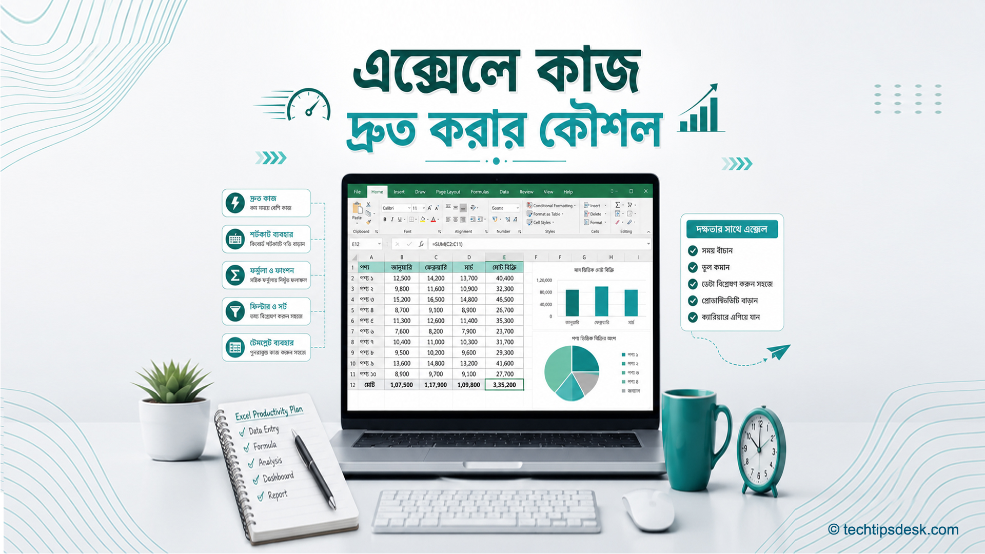 ল্যাপটপে Microsoft Excel ব্যবহার করে Table, Formula, Filter ও Shortcut-এর মাধ্যমে দ্রুত ও নির্ভুলভাবে কাজ করার কৌশল